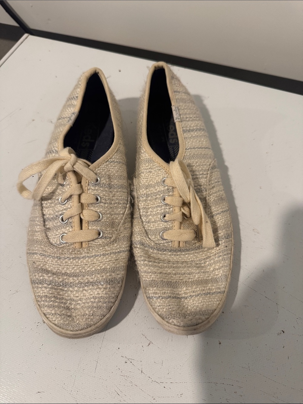 Keds Women's Neutral Knit Lace-Up Sneakers in Cream and Gray